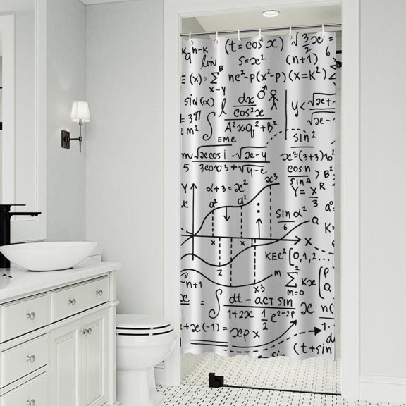 Math Equations Geometry Icons White Pattern Shower Curtain 36"x72" ,Bathroom Decorative Shower Curtains Set with 12 Hooks,Modern Waterproof Washable Shower Curtain