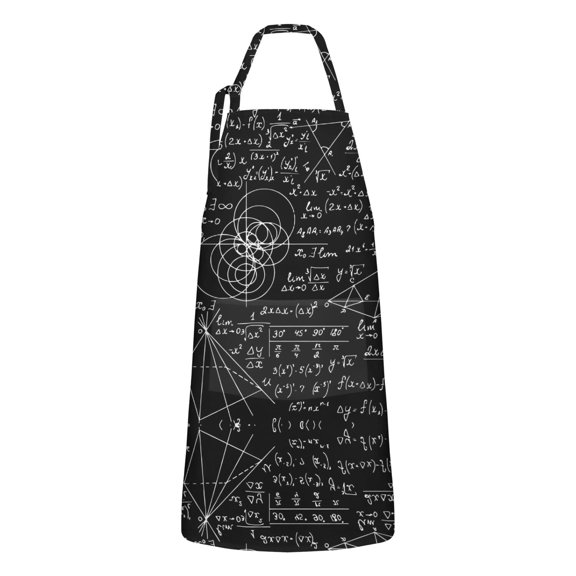 Math Equations Geometry Shapes Black Apron-Garden Aprons for Women with Pockets-Cotton Linen Waterproof Kitchen Cooking Gardening Aprons Adjustable for Kitchen,Cooking,BBQ and Salon 33x27 Inch