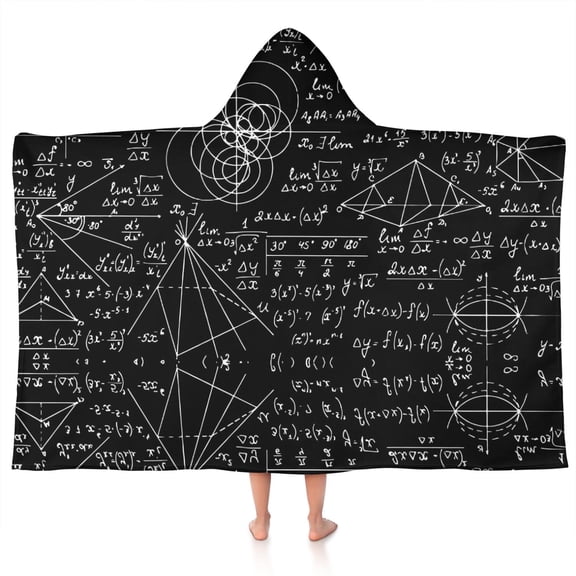 Math Equations Geometry Shapes Black Pattern Hooded Bath Towel,50"x30" for Ages 3 To 12 Kids, Quick Dry Lightweight Soft Microfiber Hood Beach Towel Cover Up for Kids