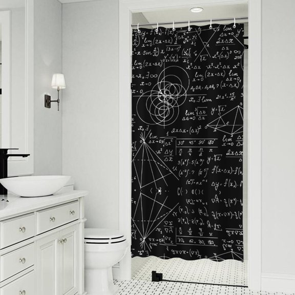 Math Equations Geometry Shapes Black Pattern Shower Curtain 36"x72" ,Bathroom Decorative Shower Curtains Set with 12 Hooks,Modern Waterproof Washable Shower Curtain