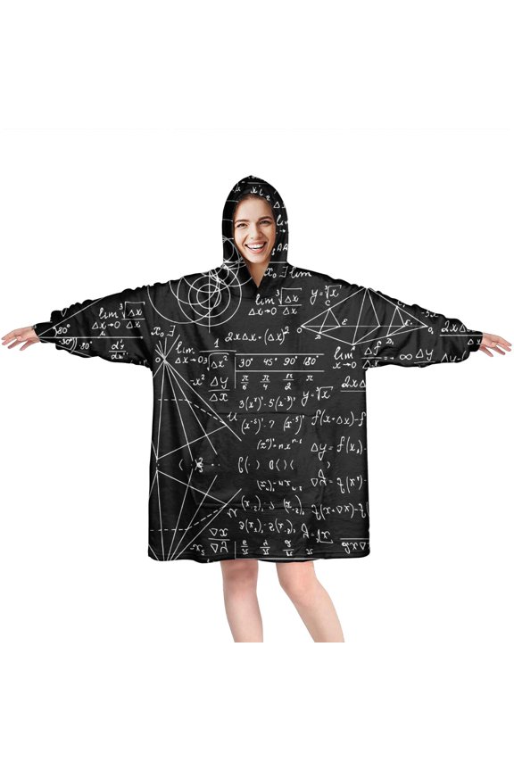 Math Equations Geometry Shapes Black Pattern Wearable Oversized Blanket,Wearable Blanket Hoodie for Adults,Cozy Hooded Blankets with Super Pockets,Super Warm Fuzzy Pullover for Women & Men