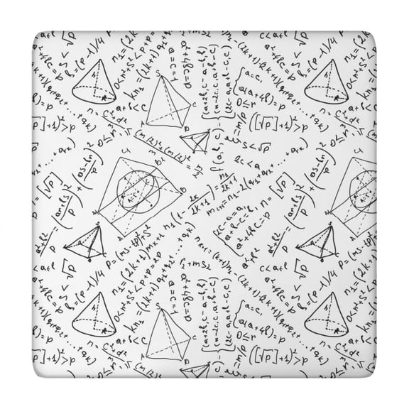 Math Equations Geometry Shapes White Pattern Square Fitted Tablecloth with Elastic Edge,Square Table Cover,Washable Elastic Table Cover for Home Kitchen Party Decor 34"x34"