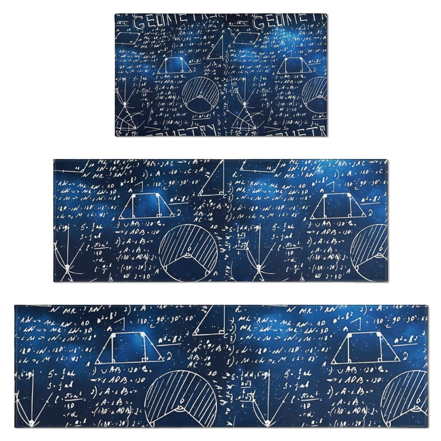 Math Equations Geometry Symbols Blue Pattern Kitchen Rugs Sets Of 3 ...