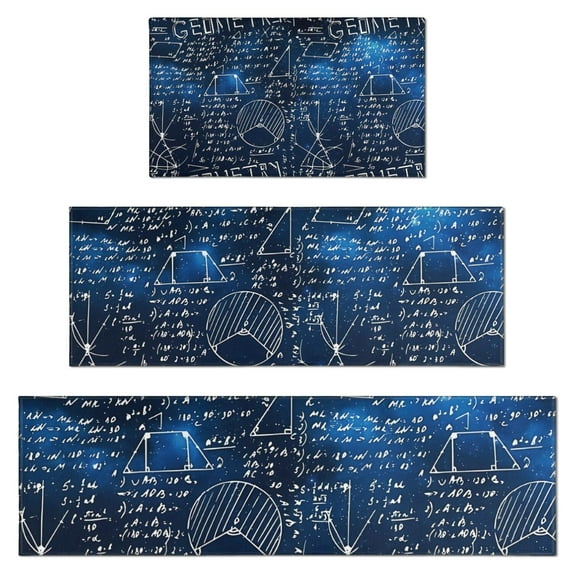 Math Equations Geometry Symbols Blue Pattern Kitchen Rugs Sets Of 3,Kitchen Runner Rugs Non Skid Washable,Decorative Kitchen Floor Mats for Kitchen,Sink,Laundry,17"x30"+ 17"x47" + 17"x59"