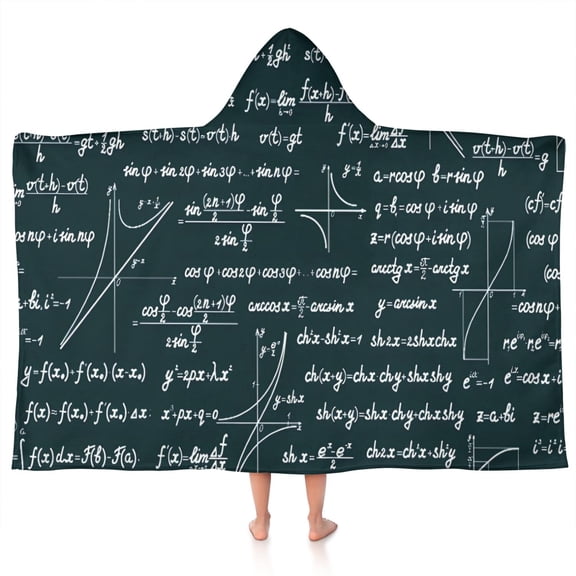Math Equations Geometry Tools Green Pattern Hooded Bath Towel，50"x30" for Ages 3 To 12 Kids, Quick Dry Lightweight Soft Microfiber Hood Beach Towel Cover Up for Kids
