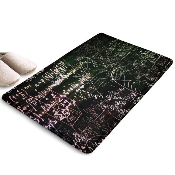 Math Equations Glowing Formulas Black Flannel Non Slip Door Rugs,Washable Door Mats Indoor,Decorative Door Mats,Dirt-Resistant and Absorbent Doormat for Entrance,Bedroom,Kitchen,Bathroom,23.5"x16"