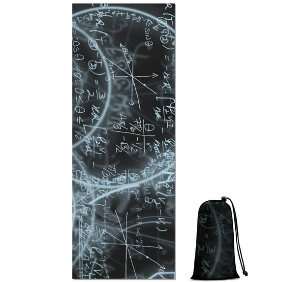 Math Equations Glowing Formulas Black Pattern Hot Yoga Mat Towel Non Slip for Hot Yoga - Quick-Drying Yoga Mat Cover with 4 Corner Pockets with Travel Bag - Hot Yoga Towel Non Slip 70"x26"