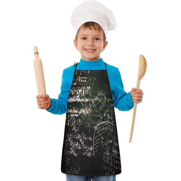 Math Equations Glowing Formulas Black Pattern Kids Aprons for Girls and Boys,Adjustable Neck Strap Toddler Aprons for Kids Cooking Baking