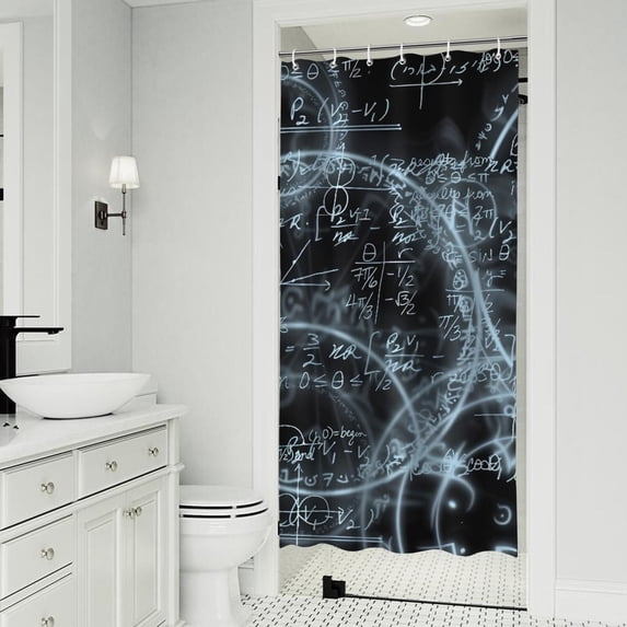 Math Equations Glowing Formulas Black Pattern Shower Curtain 36"x72" ,Bathroom Decorative Shower Curtains Set with 12 Hooks,Modern Waterproof Washable Shower Curtain