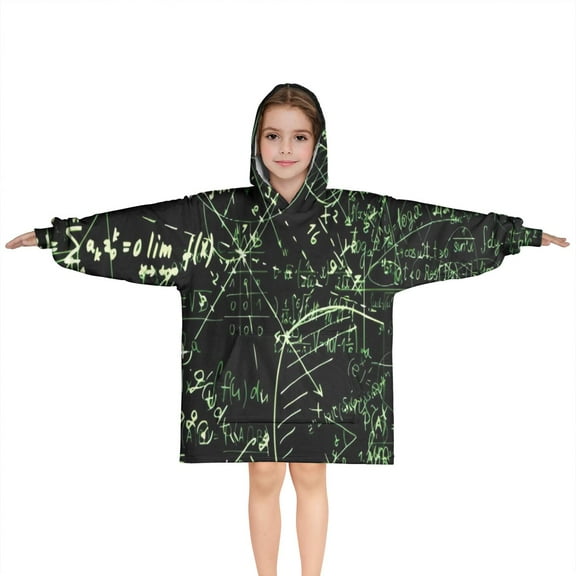 Math Equations Glowing Green Pattern Blanket Hoodies for Kids 6-13YR Oversize Wearable Blanket Hoodies for Boys Girls Teens