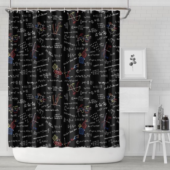 Math Equations Graphs Black Pattern Shower Curtain 72"x84" ,Bathroom Decorative Shower Curtains Set with 12 Hooks,Modern Waterproof Washable Shower Curtain