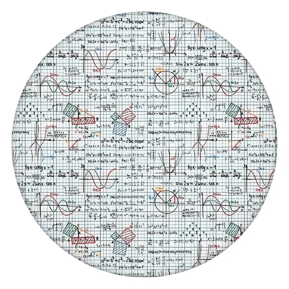 Math Equations Grid Formulas Pattern Round Fitted Tablecloth with Elastic Edge,Dining Table Cover Waterproof,Outdoor Round Tablecloth for Camping,Dining,Indoor and Outdoor