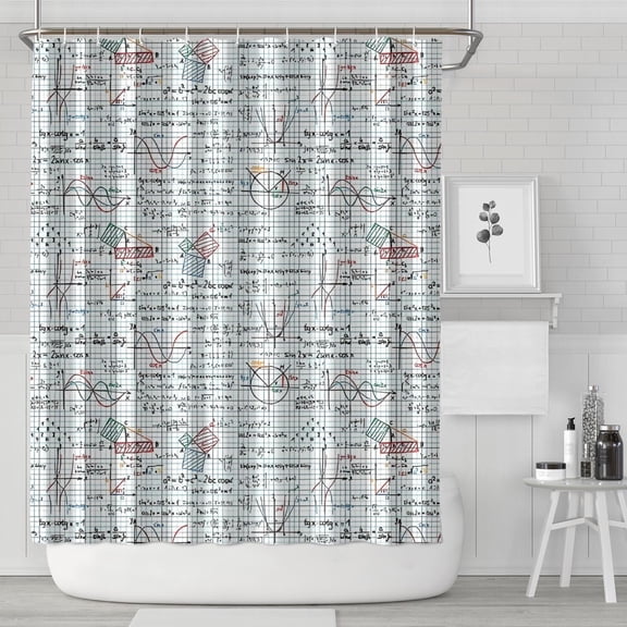 Math Equations Grid Formulas Pattern Shower Curtain 72"x84" ,Bathroom Decorative Shower Curtains Set with 12 Hooks,Modern Waterproof Washable Shower Curtain