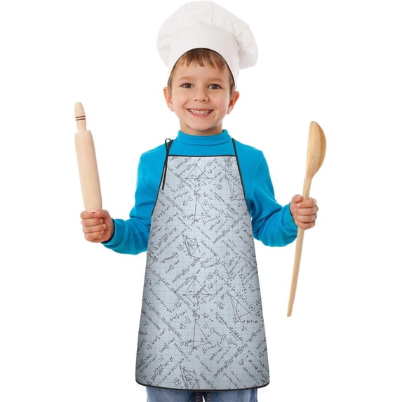 Math Equations Grid Notes Pattern Kids Aprons for Girls and Boys,Adjustable Neck Strap Toddler Aprons for Kids Cooking Baking