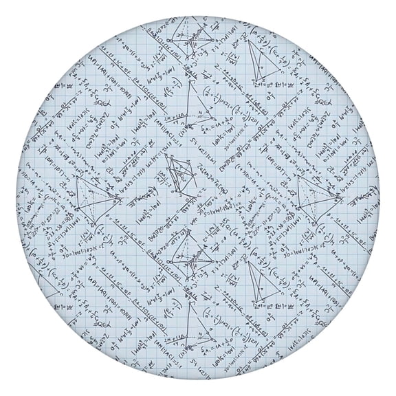 Math Equations Grid Notes Pattern Round Fitted Tablecloth with Elastic Edge,Dining Table Cover Waterproof,Outdoor Round Tablecloth for Camping,Dining,Indoor and Outdoor