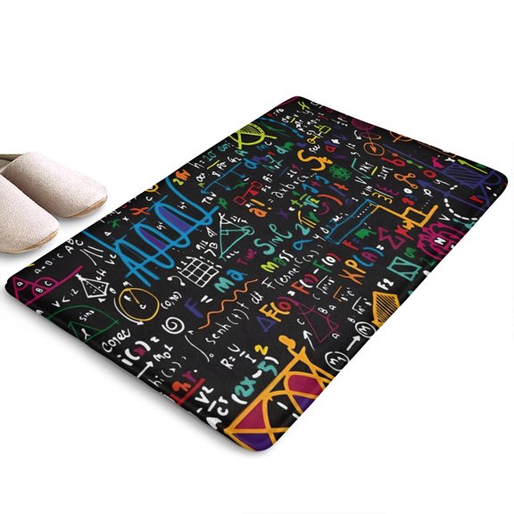 Math Equations Handwritten Notes Black Flannel Non Slip Door Rugs,Washable Door Mats Indoor,Decorative Door Mats,Dirt-Resistant and Absorbent Doormat for Entrance,Bedroom,Kitchen,Bathroom,31.5"x17"