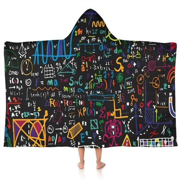Math Equations Handwritten Notes Black Pattern Hooded Bath Towel,50"x30" for Ages 3 To 12 Kids, Quick Dry Lightweight Soft Microfiber Hood Beach Towel Cover Up for Kids