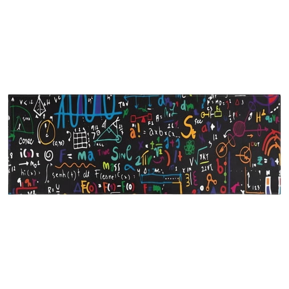 Math Equations Handwritten Notes Black Pattern Kitchen Rug Mat,Kitchen Runner Rugs Non Skid Washable,Decorative Kitchen Floor Mats for Kitchen,Sink,Laundry,17"X47"