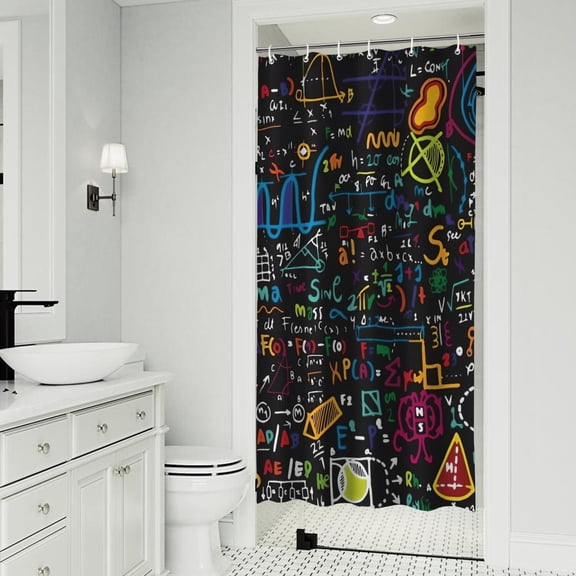 Math Equations Handwritten Notes Black Pattern Shower Curtain 36"x72" ,Bathroom Decorative Shower Curtains Set with 12 Hooks,Modern Waterproof Washable Shower Curtain