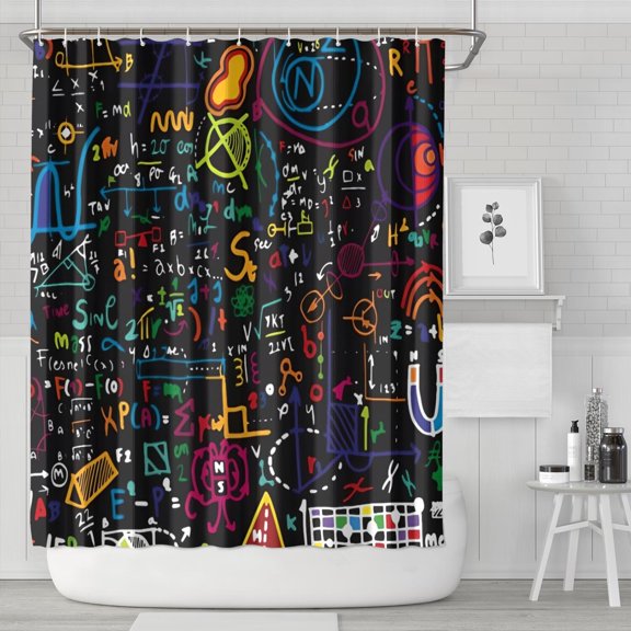 Math Equations Handwritten Notes Black Pattern Shower Curtain 84"x72" ,Bathroom Decorative Shower Curtains Set with 12 Hooks,Modern Waterproof Washable Shower Curtain