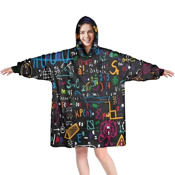 Math Equations Handwritten Notes Black Pattern Wearable Oversized Blanket,Wearable Blanket Hoodie for Adults,Cozy Hooded Blankets with Super Pockets,Super Warm Fuzzy Pullover for Women & Men