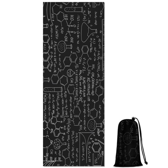 Math Equations Lab Tools Black Pattern Hot Yoga Mat Towel Non Slip for Hot Yoga - Quick-Drying Yoga Mat Cover with 4 Corner Pockets with Travel Bag - Hot Yoga Towel Non Slip 70"x26"