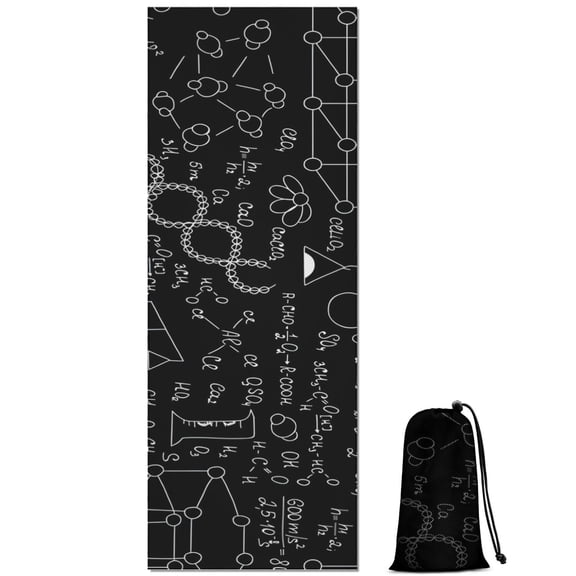 Math Equations Lab Tools Black Pattern Hot Yoga Mat Towel Non Slip for Hot Yoga - Quick-Drying Yoga Mat Cover with 4 Corner Pockets with Travel Bag - Hot Yoga Towel Non Slip 70"x26"
