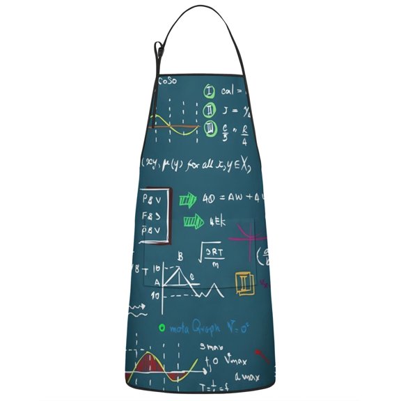 Math Equations Lab Tools Blue Pattern Apron-Garden Aprons for Women with Pockets-Cotton Linen Waterproof Kitchen Cooking Gardening Aprons Adjustable for Kitchen,Cooking,BBQ and Salon 33x27 Inch