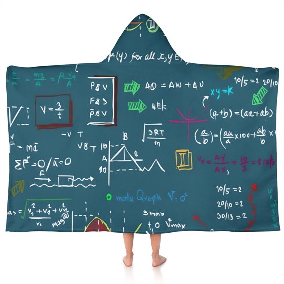 Math Equations Lab Tools Blue Pattern Hooded Bath Towel，50"x30" for Ages 3 To 12 Kids, Quick Dry Lightweight Soft Microfiber Hood Beach Towel Cover Up for Kids