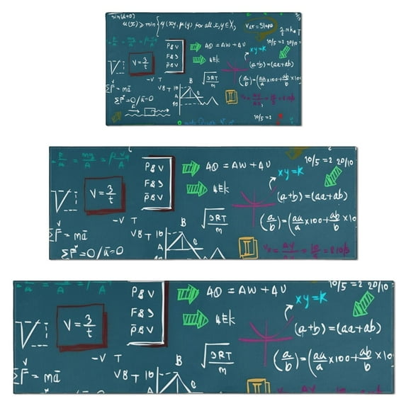 Math Equations Lab Tools Blue Pattern Kitchen Rugs Sets Of 3,Kitchen Runner Rugs Non Skid Washable,Decorative Kitchen Floor Mats for Kitchen,Sink,Laundry,17"x30"+ 17"x47" + 17"x59"