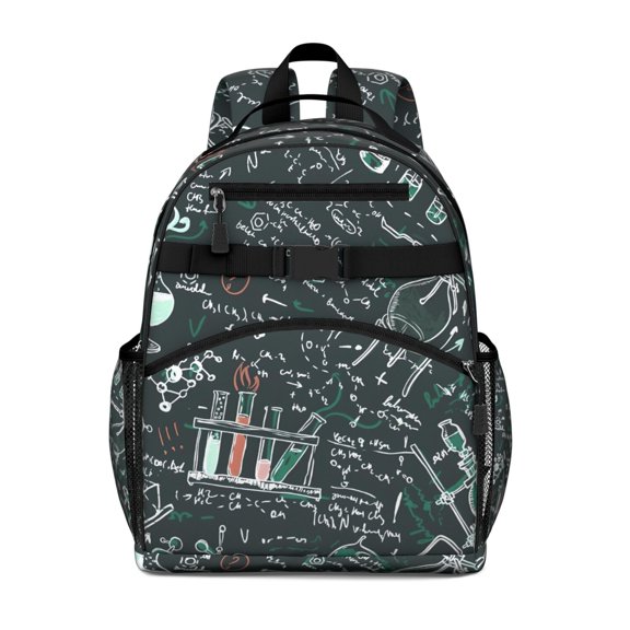 Math Equations Lab Tools Dark Pattern Backpack for School,Cute School Bag,Schoolbag with Adjustable Shoulder Straps & Padded Back,15.25"x11.5"x5.25"