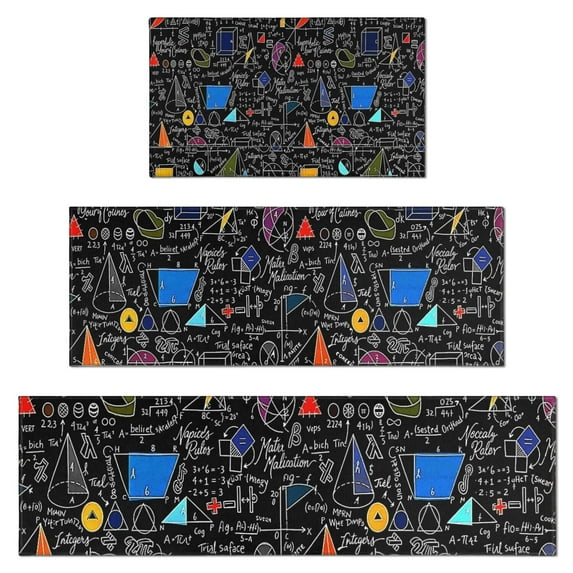 Math Equations Math Icons Colorful Pattern Kitchen Rugs Sets Of 3,Kitchen Runner Rugs Non Skid Washable,Decorative Kitchen Floor Mats for Kitchen,Sink,Laundry,17"x30"+ 17"x47" + 17"x59"