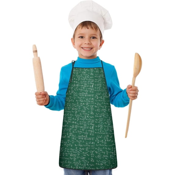 Math Equations Math Notes Green Pattern Kids Aprons for Girls and Boys,Adjustable Neck Strap Toddler Aprons for Kids Cooking Baking