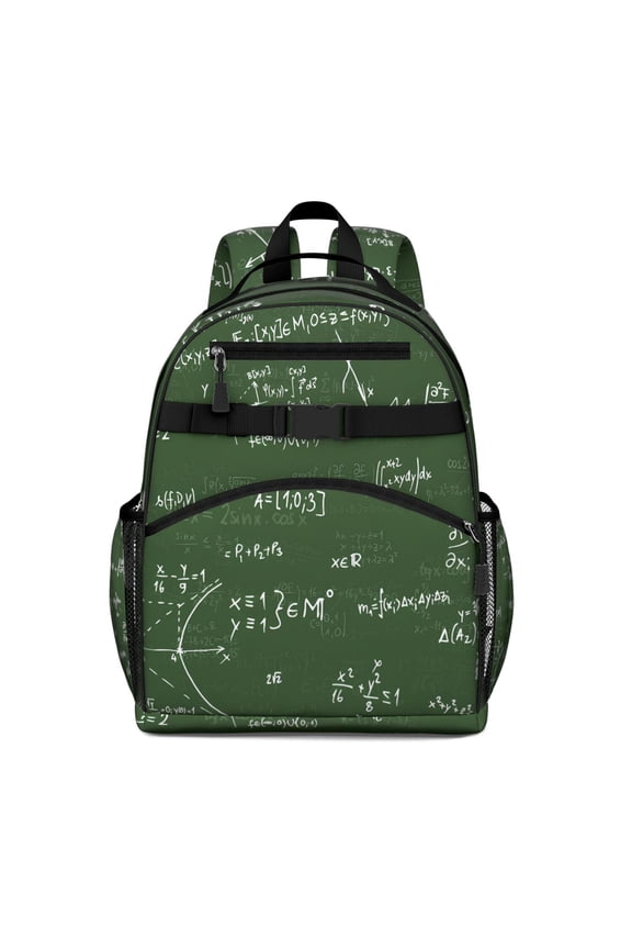 Math Equations Math Symbols Green Pattern Backpack for School,Cute School Bag,Schoolbag with Adjustable Shoulder Straps & Padded Back,15.25"x11.5"x5.25"