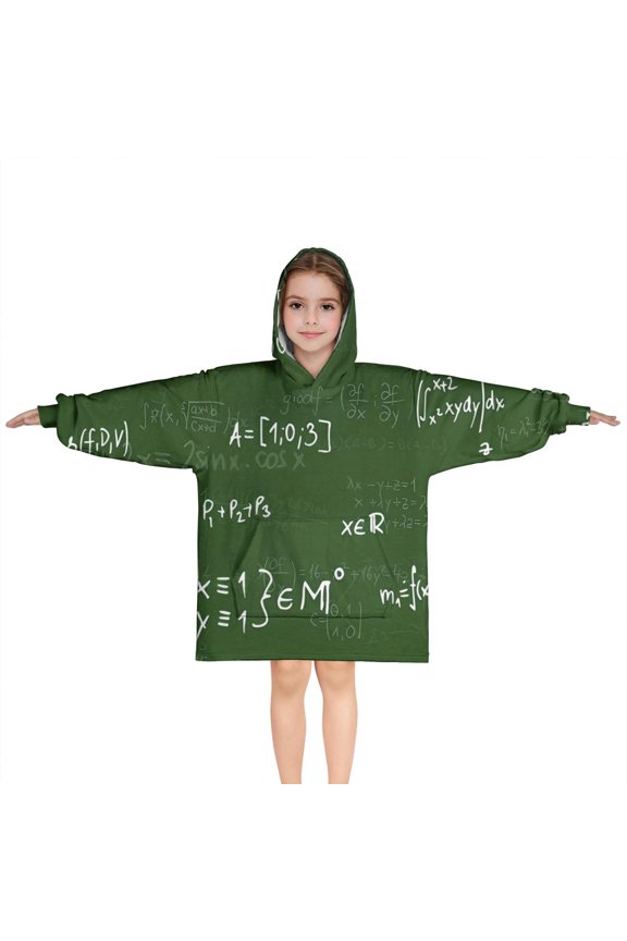 Math Equations Math Symbols Green Pattern Blanket Hoodies for Kids 6-13YR Oversize Wearable Blanket Hoodies for Boys Girls Teens
