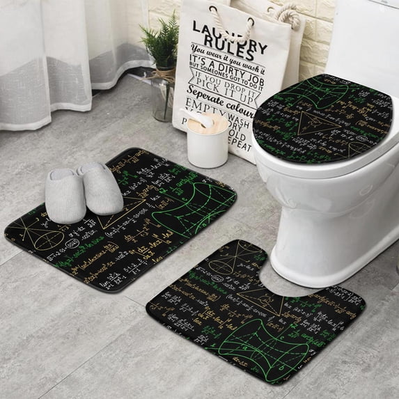 Math Equations Mathematical Shapes Black Pattern Bathroom Rugs Sets 3 Piece,Toilet Cover Set,Absorbent Non Slip Bathroom Mats Sets with U-Shaped Contour Rug Toilet Rug Set