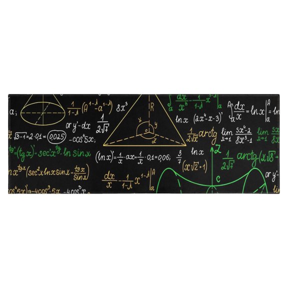 Math Equations Mathematical Shapes Black Pattern Kitchen Rug Mat,Kitchen Runner Rugs Non Skid Washable,Decorative Kitchen Floor Mats for Kitchen,Sink,Laundry,17"X47"