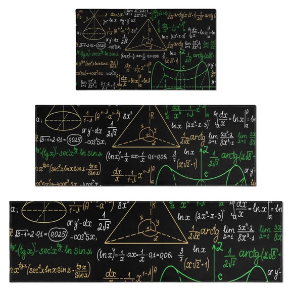Math Equations Mathematical Shapes Black Pattern Kitchen Rugs Sets Of 3,Kitchen Runner Rugs Non Skid Washable,Decorative Kitchen Floor Mats for Kitchen,Sink,Laundry,17"x30"+ 17"x47" + 17"x59"