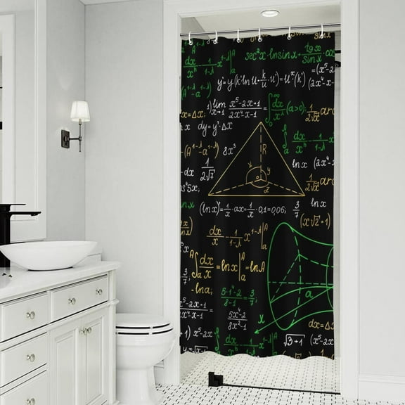 Math Equations Mathematical Shapes Black Pattern Shower Curtain 36"x72" ,Bathroom Decorative Shower Curtains Set with 12 Hooks,Modern Waterproof Washable Shower Curtain