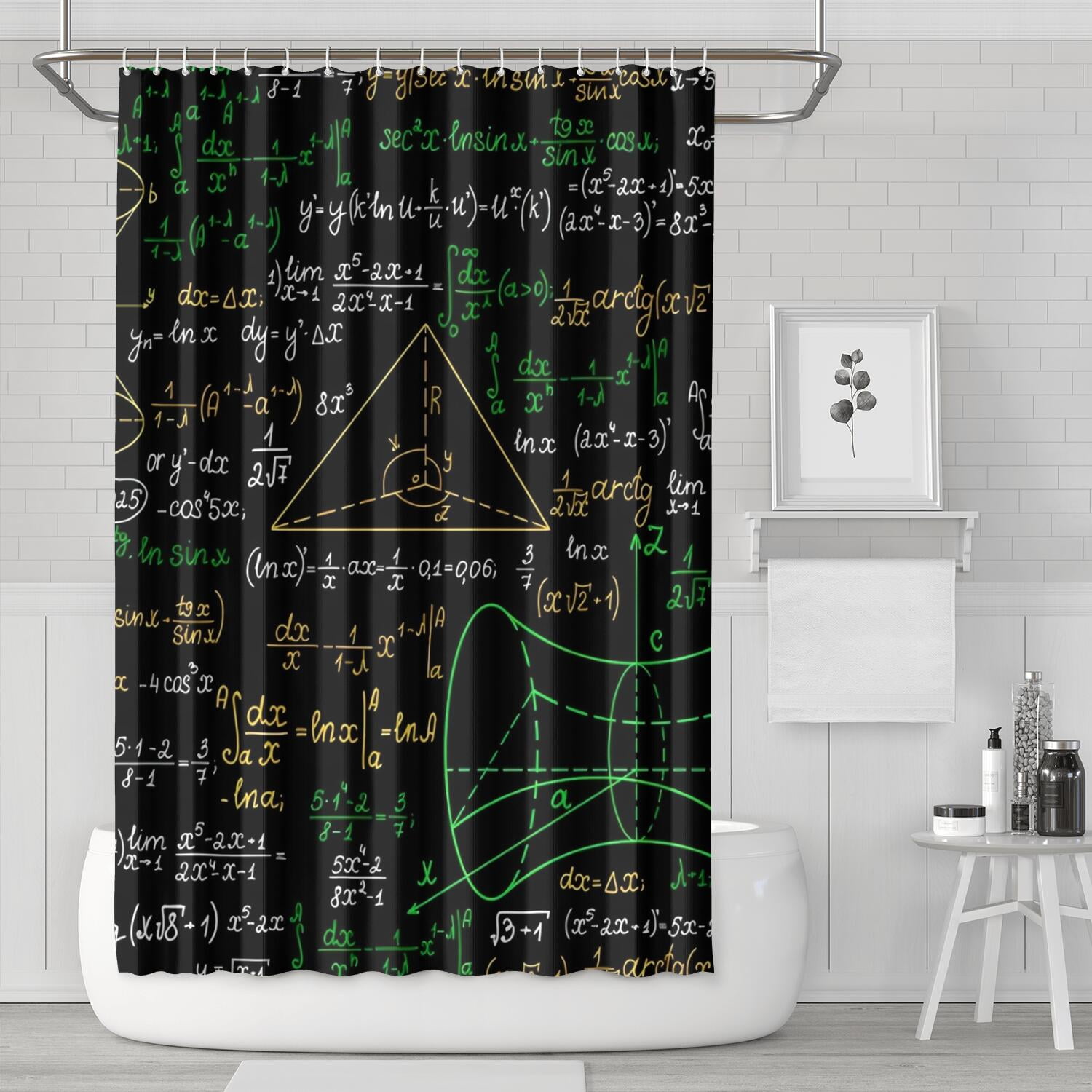 Math Equations Mathematical Shapes Black Pattern Shower Curtain 72