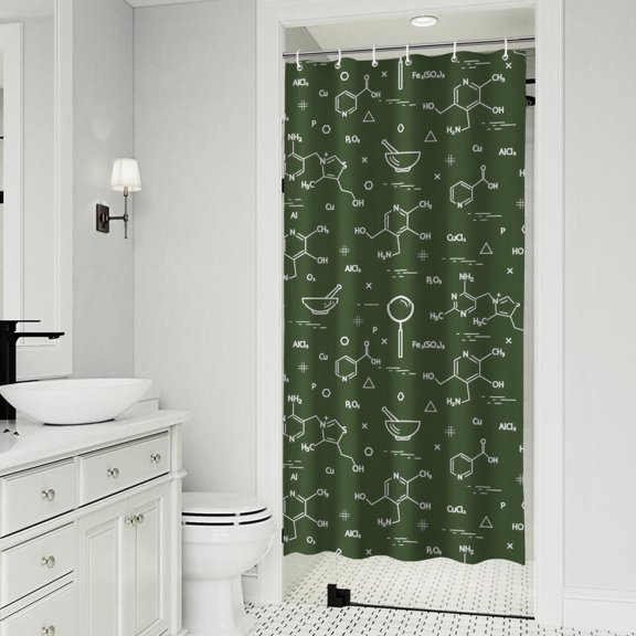 Math Equations Molecule Icons Green Pattern Shower Curtain 36"x72" ,Bathroom Decorative Shower Curtains Set with 12 Hooks,Modern Waterproof Washable Shower Curtain