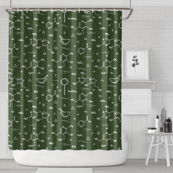 Math Equations Molecule Icons Green Pattern Shower Curtain 72"x84" ,Bathroom Decorative Shower Curtains Set with 12 Hooks,Modern Waterproof Washable Shower Curtain