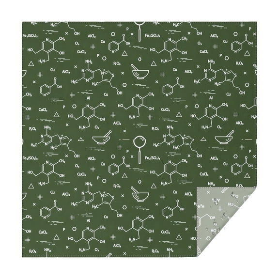 Math Equations Molecule Icons Green Pattern Square Tablecloth,Waterproof Square Table Cover,Wipeable Spillproof Washable Table Cover for Home Kitchen Party Decor 42"X42"(107x107cm)