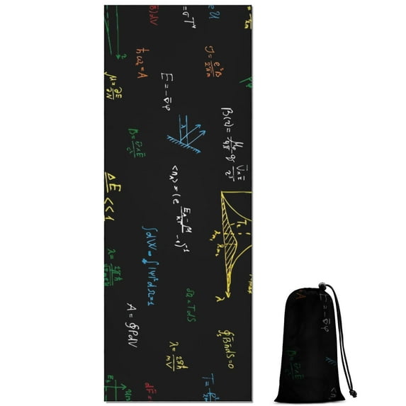Math Equations Multicolor Formulas Black Pattern Hot Yoga Mat Towel Non Slip for Hot Yoga - Quick-Drying Yoga Mat Cover with 4 Corner Pockets with Travel Bag - Hot Yoga Towel Non Slip 70"x26"