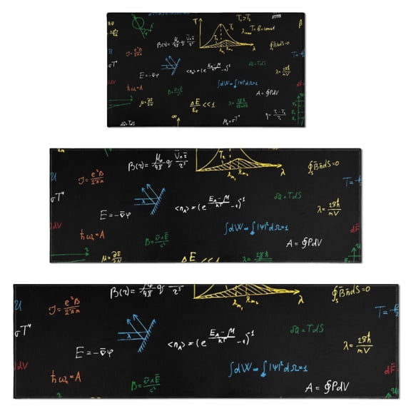 Math Equations Multicolor Formulas Black Pattern Kitchen Rugs Sets Of 3,Kitchen Runner Rugs Non Skid Washable,Decorative Kitchen Floor Mats for Kitchen,Sink,Laundry,17"x30"+ 17"x47" + 17"x59"