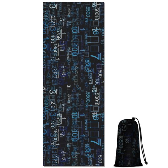 Math Equations Number Patterns Blue Pattern Hot Yoga Mat Towel Non Slip for Hot Yoga - Quick-Drying Yoga Mat Cover with 4 Corner Pockets with Travel Bag - Hot Yoga Towel Non Slip 74"x26"
