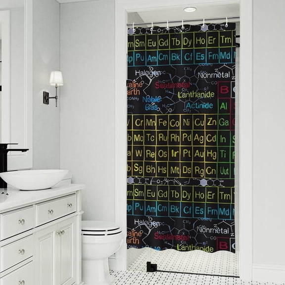 Math Equations Periodic Table Black Pattern Shower Curtain 36"x72" ,Bathroom Decorative Shower Curtains Set with 12 Hooks,Modern Waterproof Washable Shower Curtain