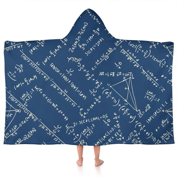 Math Equations Physics Diagrams Blue Pattern Hooded Bath Towel,50"x30" for Ages 3 To 12 Kids, Quick Dry Lightweight Soft Microfiber Hood Beach Towel Cover Up for Kids