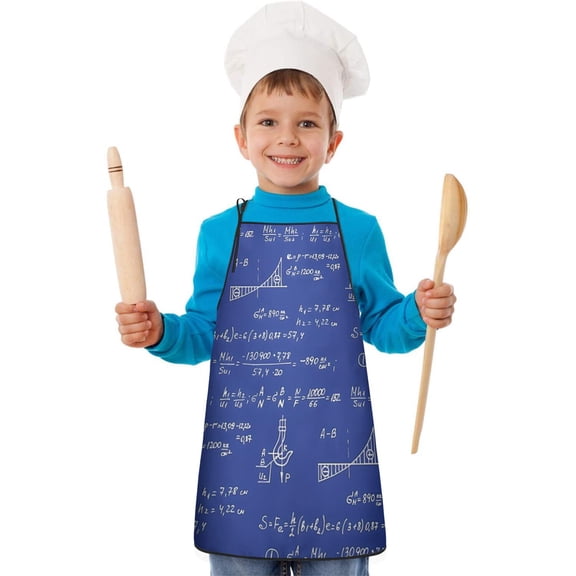 Math Equations Physics Diagrams Blue Pattern Kids Aprons for Girls and Boys,Adjustable Neck Strap Toddler Aprons for Kids Cooking Baking