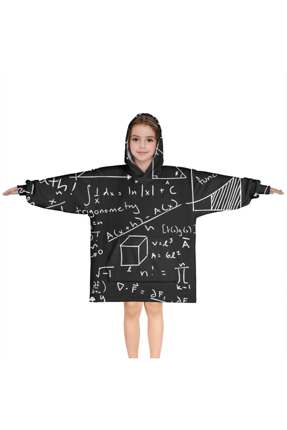 Math Equations Physics Formulas Black Pattern Blanket Hoodies for Kids 6-13YR Oversize Wearable Blanket Hoodies for Boys Girls Teens